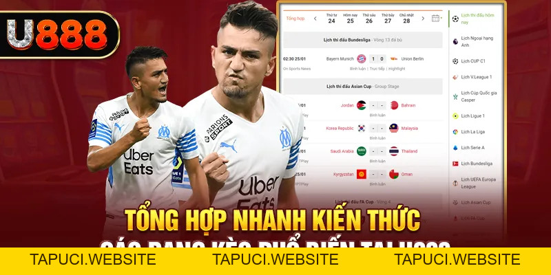 Các Loại Kèo Bóng Đá Thông Dụng Tại Cá Độ Thể Thao U888